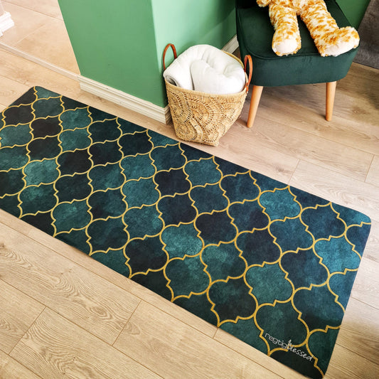 Green Moroccan Tiles - Recycled Felt Mat Runner