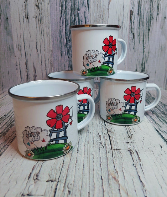 Blik bekers - Camping mugs (windpomp) Set of 4