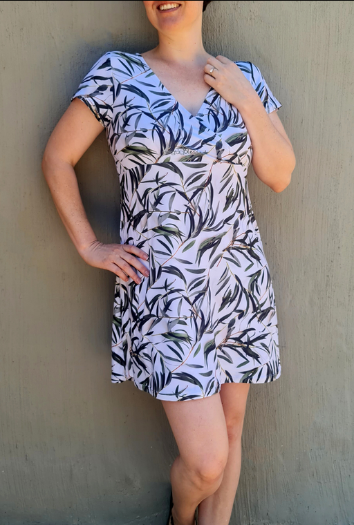 Eucalyptus Branches - Cross Over V-Neck Short Dress