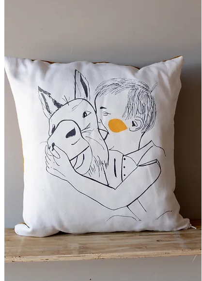 Printed Cushion with inner and Zip. Donkey Happiness