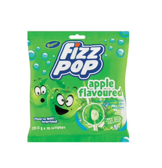 Beacon Fizz Pop Apple Flavored Lollipops, 10 Pcs.