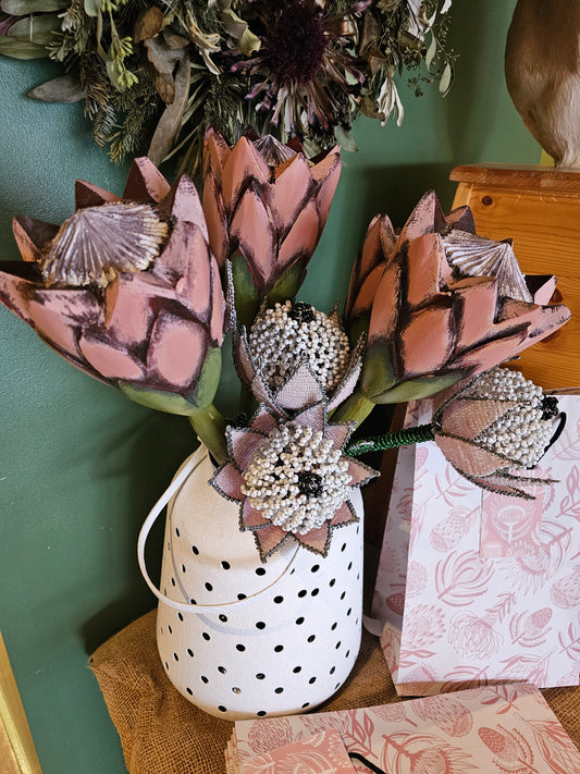 Large wooden proteas